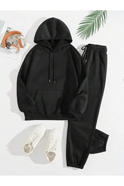 PENTHİLUS Unisex Basic 3 Thread K Hooded Tracksuit Set – O Oversized Simple and Comfortable Design