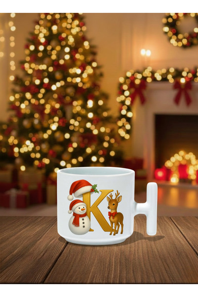 K HARFLİ T KULP NOEL BEYAZ SERAMİK KUPA BARDAK
