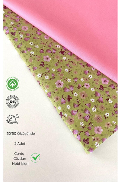 seyranat Çanta-Cüzdan-Hobi İşleri İçin 2 Adet Pembe-Yeşil Çiçekli Desenli %10...