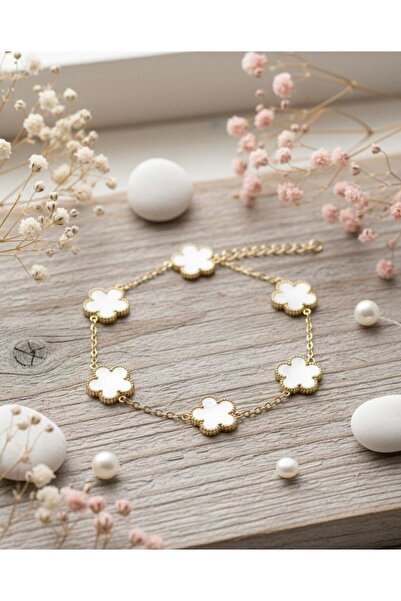 SEVEREKTAK Women/Men Gold White Clover Bracelet