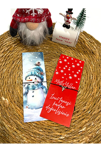 FIERA JEWELRY Set of 2 Snowman and Star Detail Black String Bracelets with New Year's Card