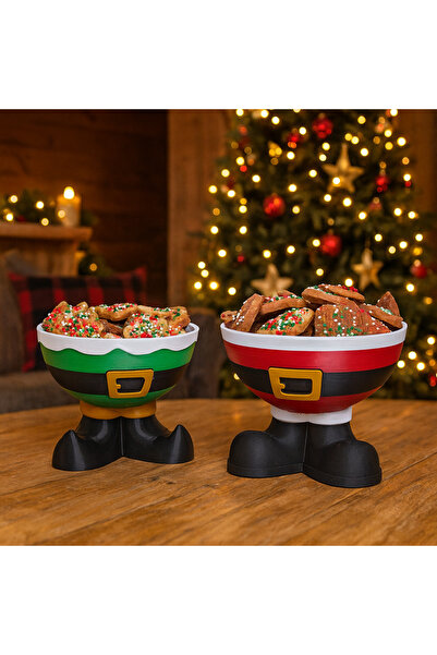 MİR STORE 3D Baskı Yılbaşı Sunum Seti – Elf ve Noel Baba Ayaklı Kurabiye Kaseleri (2’li)