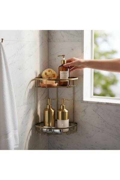 İSAOĞLU YAPI Старіючий золотий шампунь для ванної кімнати Старовинна золота полиця для ванної кімнати Матеріал: латунь Нержавіючий старіючий