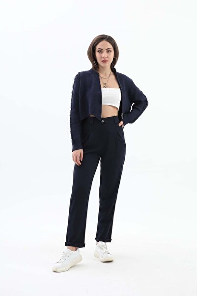 VELİZADE Lacivert Yüksek Bel Konfor Modeli Beli Lastikli Havuç Pantolon Bilek...