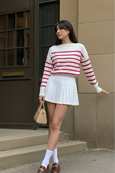 oshebu Women's Boat Neck Striped Knit Sweater