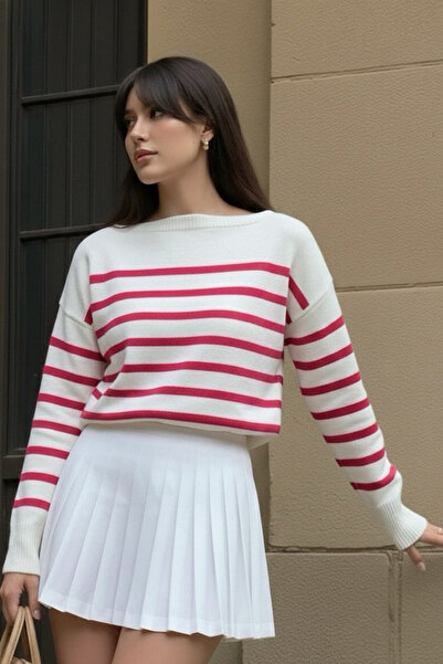 oshebu Women's Boat Neck Striped Knit Sweater