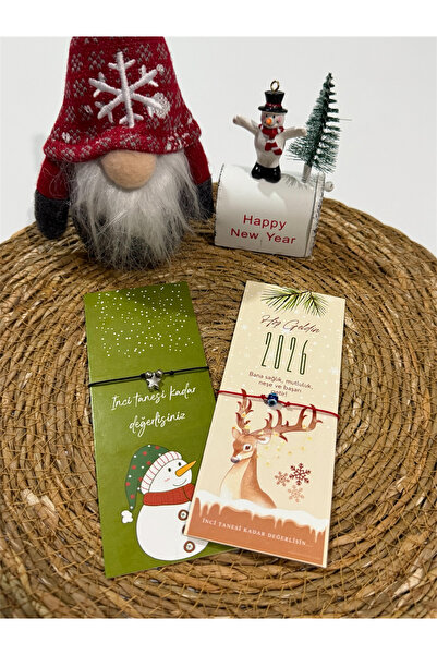 FIERA JEWELRY New Year Card Star and Evil Eye Bead Detail Set of 2 Black String Adjustable Bracelets