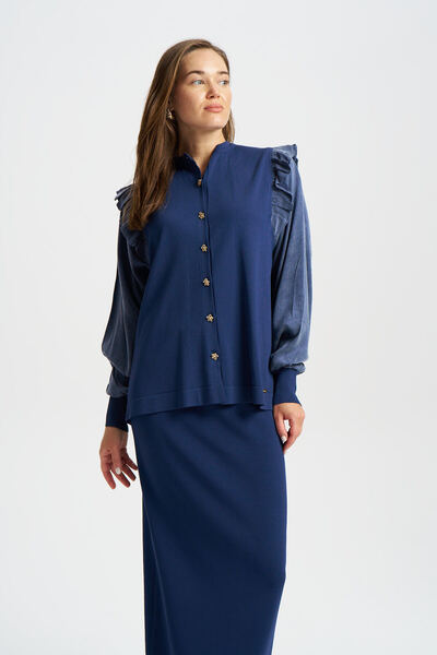 Niliwi 3086 Kolu Kare Kesimli Fırfırlı Hırka