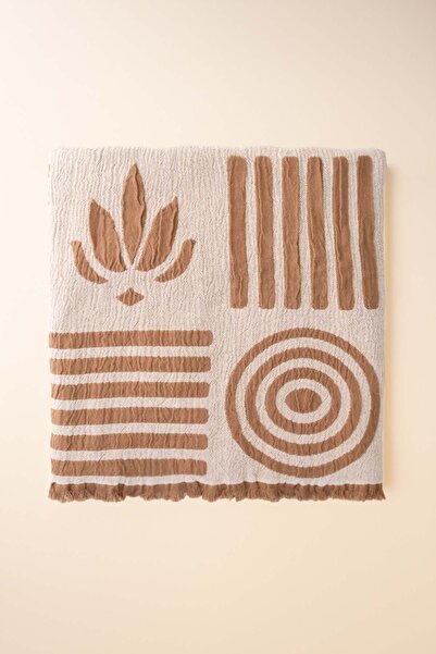 Barine Pătură pentru scaun din bumbac jacquard Lotus, pătură TV maro 100x190 cm