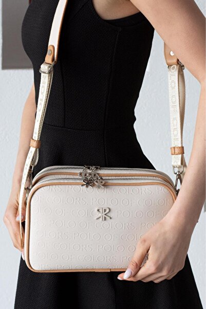 Çanta Trend Polo of Colors Women's Cream Camel 5-Compartment Adjustable Long Strap Shoulder Bag.