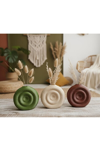 San Concept Bohem 3'lü Dekoratif Vazo / Bohem Biblo Seti / Dokulu(Sert plastik) Vazo Seti