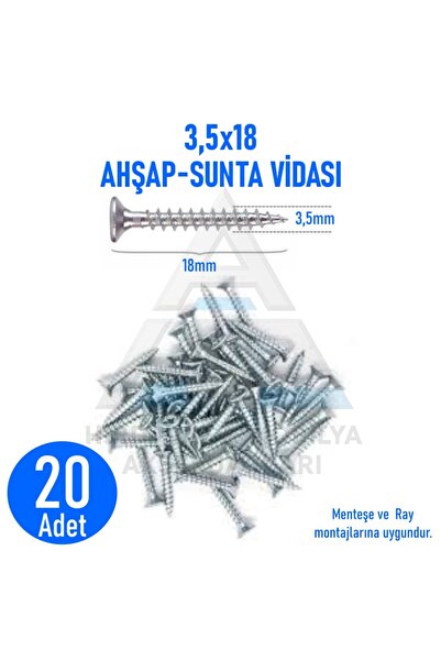 20 Adet Montaj Vidası 3,5x18 Sunta Vidası MDF Vidası Ahşap Vidası