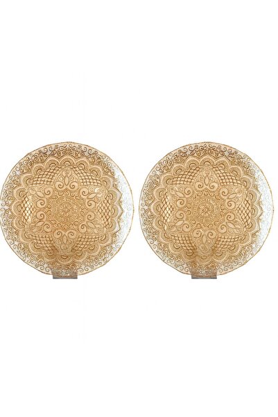 Byblos ✨ Set of 2 glass serving dishes with gold patterns - luxurious brown - multi-purpose (32 cm - 3 cm deep) ✨