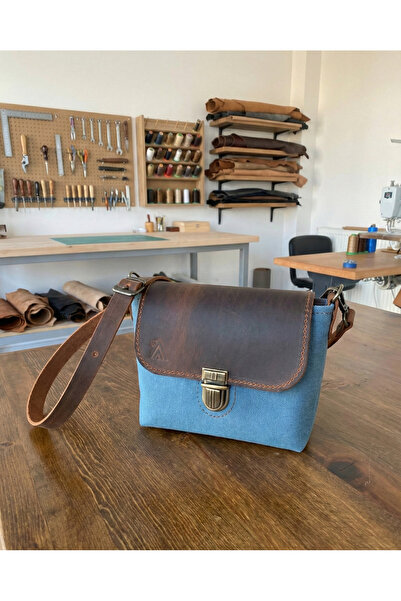 Craftelier Mini Tote Deri Kanvas Çanta - Mavi