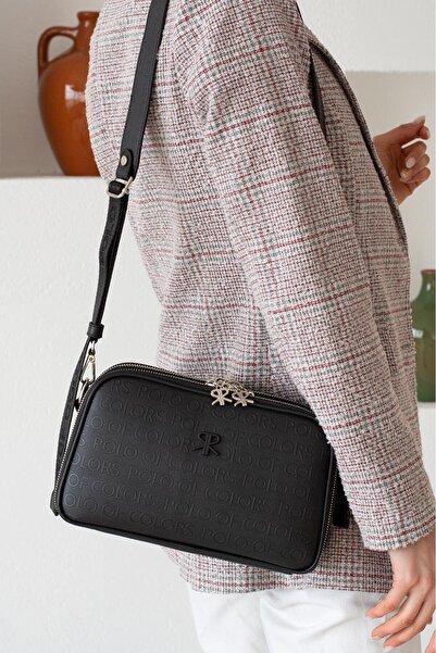 Çanta Trend Polo of Colors Women's Black 5 Compartment Adjustable Long Strap Shoulder Bag Messenger Bag