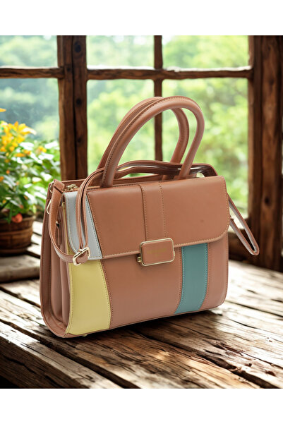 Generic Pastel Color Block PU Leather Handbag – Stylish Women’s Tote with Top Handle & Crossbody Strap