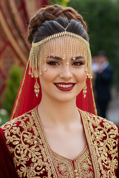 Hayalperest boncuk Elegant Gold Tassel Crystal Stone Chain Bridal Tiara – Stylish Headpiece for Engagement and Wedding