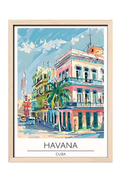 gxe.art Pictură decorativă de perete cu rama din lemn HAVANA CUBA