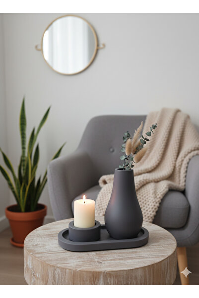 TACTIC Decorative Set of 3 - Minimal Vase and Candle Holder Set |   Stylish Home and Office Decoration Product