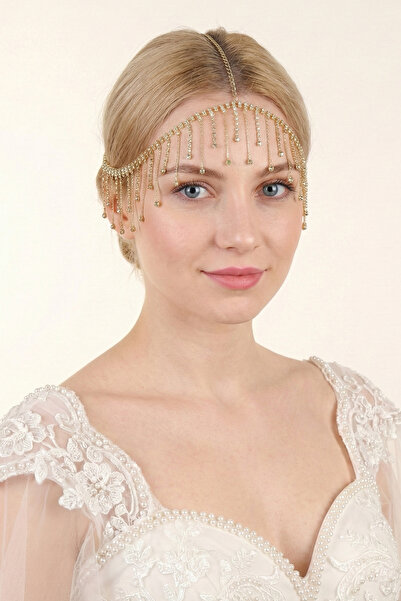 Hayalperest boncuk Gold Color Crystal Stone Tassel Forehead Hair Accessory Evening Dress Engagement Bridal Headpiece