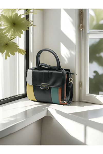 Generic Pastel Color Block PU Leather Handbag – Stylish Women’s Tote with Top Handle & Crossbody Strap