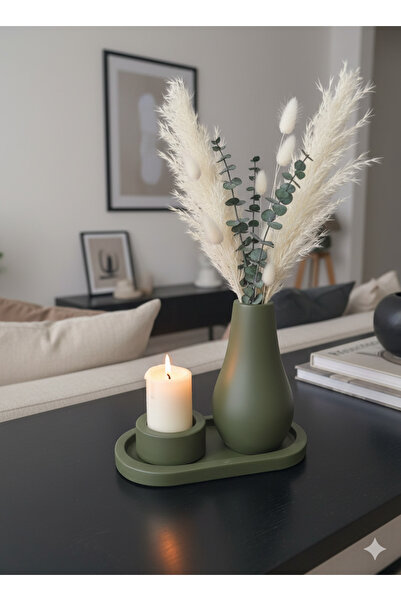 TACTIC Decorative Set of 3 - Minimal Vase and Candle Holder Set |   Stylish Home and Office Decoration Product