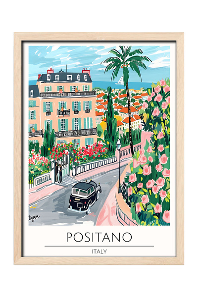 gxe.art Pictură decorativă de perete cu rama din lemn POSITANO ITALIA