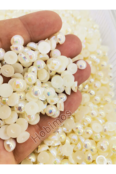 Hobimos 250 Adet 8 mm Lüks Janjanlı Krem Renk Deliksiz Yarım İnci Boncuk - Ya...