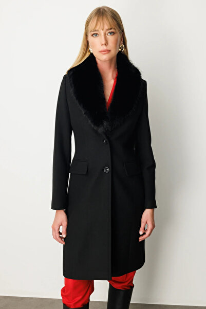 Ekol Fur Collar Coat with Flap Pockets -6065