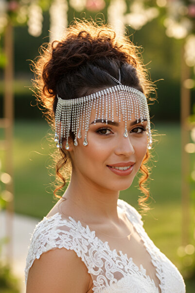 Hayalperest boncuk Damla Stone Intensely Tasseled Bridal Headpiece – Stylish Frontlet Evening Dress Hair Accessory
