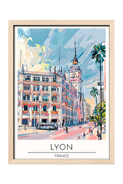 gxe.art Pictură decorativă de perete cu rama din lemn LYON FRANCE
