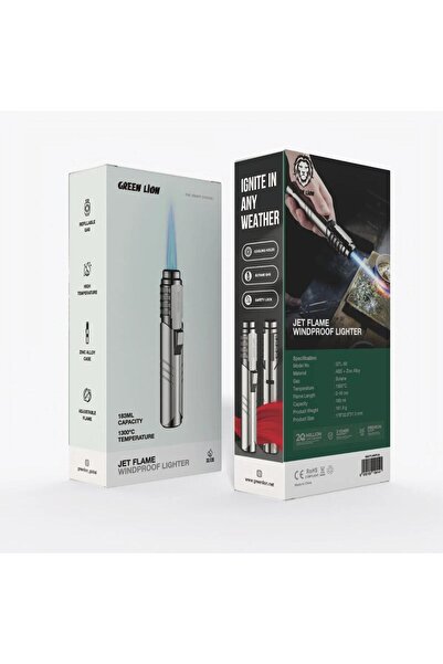 Green Lion Jet Flame Windproof Refillable Butane Lighter with Zinc Alloy Case & 16cm Flame Length