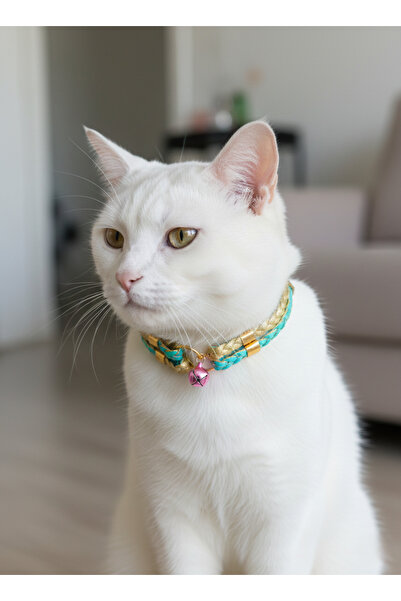 balkonda طوق قابل للتعديل للقطط مصنوع من الجلد الصناعي باللون الفيروزي والأصفر مع جرس