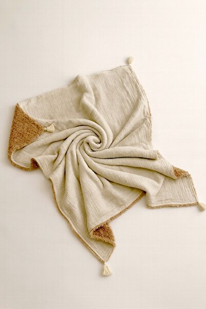 Heianmono Kids Caramel and Cream Color Double-Sided Muslin Sheep Hair Baby Blanket (100X120 cm)