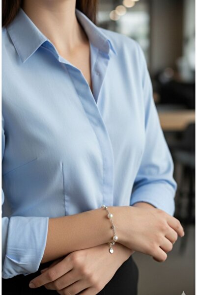 AKSESUARIM Women's Pearl and Ball Detailed Steel Bracelet