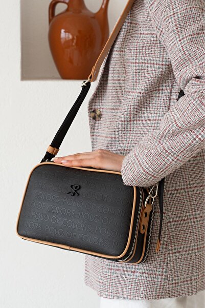 Çanta Trend Women's Black Camel Adjustable Long Strap Crossbody Bag