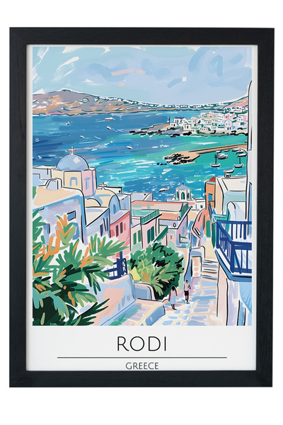gxe.art Pictură decorativă de perete cu rame din lemn RODI GREECE