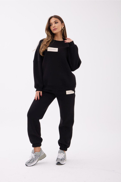 sunfyre Women's Crew Neck Oversized Inside Ş Fleece-Lined Tracksuit Set