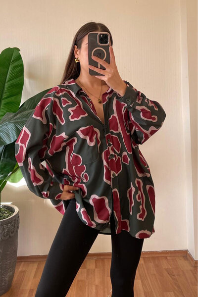 Nazline Γυναικείο μακρύ βασικό πουκάμισο με σχέδιο oversized