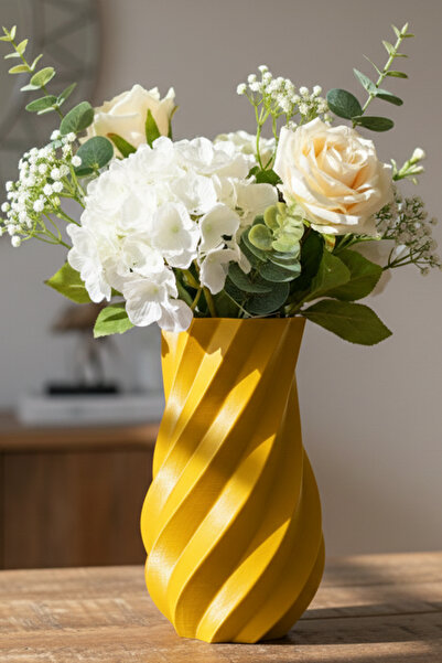 MEK Vază decorativă din plastic cu design spiralat galben (18x11cm)