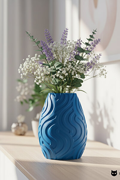 MEK Vază decorativă cu design în dungi albastru (18x14cm)