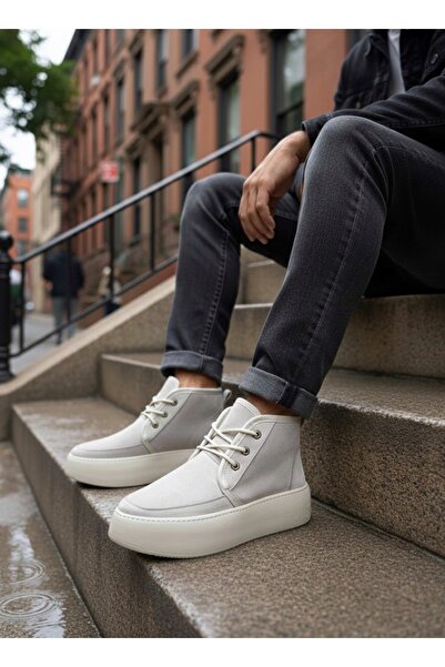 BOA Ba0550 Cream Men's Style Sports Boots with Fur Inside and Laces