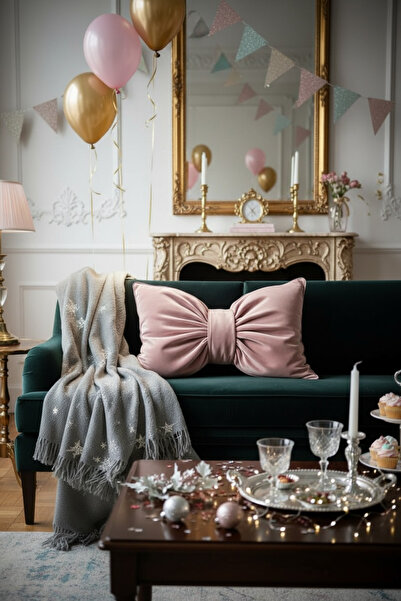 JACA XXL Velvet Fabric Pillow Christmas New Year Party Themed Bowknot Appearance Decorative Throw Pillow Set