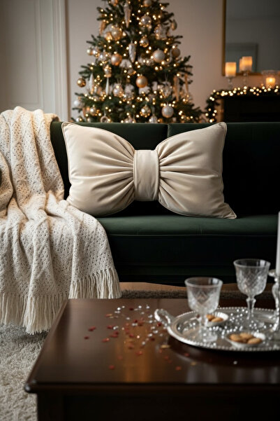 JACA Set de perne decorative din țesătură de catifea XXL, cu aspect de fundă ...