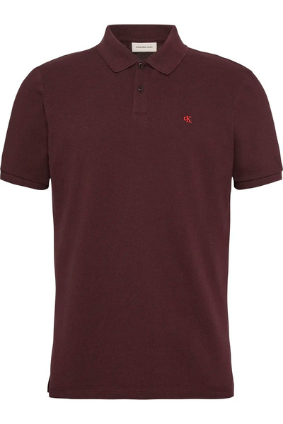 Calvin Klein SS MONOGRAM PIQUE POLO Erkek Bordo Polo T-Shirt