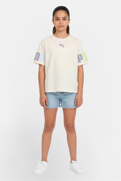 Puma Kids Girl Sportswear Fit Short Sleeve Outdoor T-Shirt, Beige