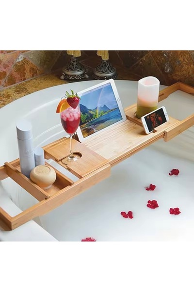 GÜMRÜK MARKET Küvet tepsisi ölçeklenebilir bambu küvet raf tepsi banyo tutucu...