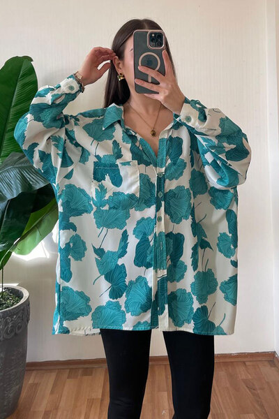 Nazline Women's Patterned Oversized Long Basic Shirt