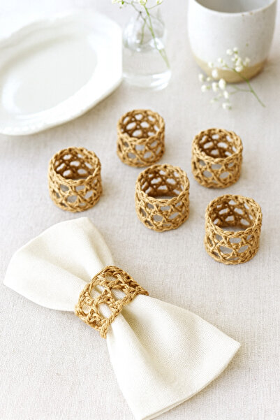 TOM COMPANY Kağıt İp Peçete Yüzüğü Peçete Halkası 6'lı - Vizon