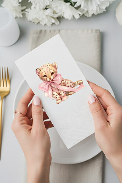 Peçetella Kurdeleli Leopar Baskılı Sunum Peçetesi 20'li 33x33